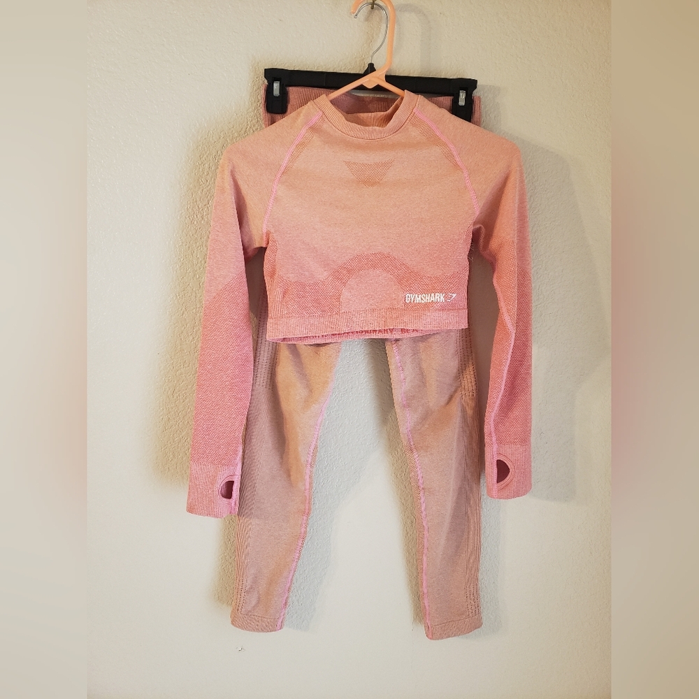 Gymshark Pink Long Sleeve Crop Top And Leggings Set